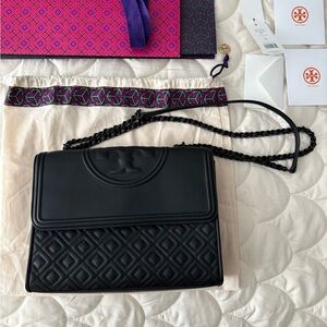 Tory Burch Fleming Matte Black Convertible Shoulder Bag (larger size)